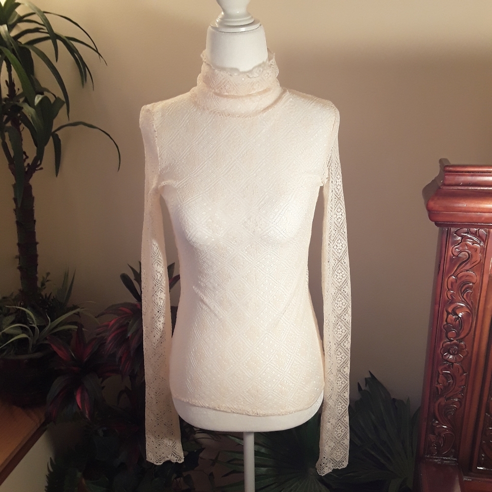 Free People Sheer Lace Turtleneck